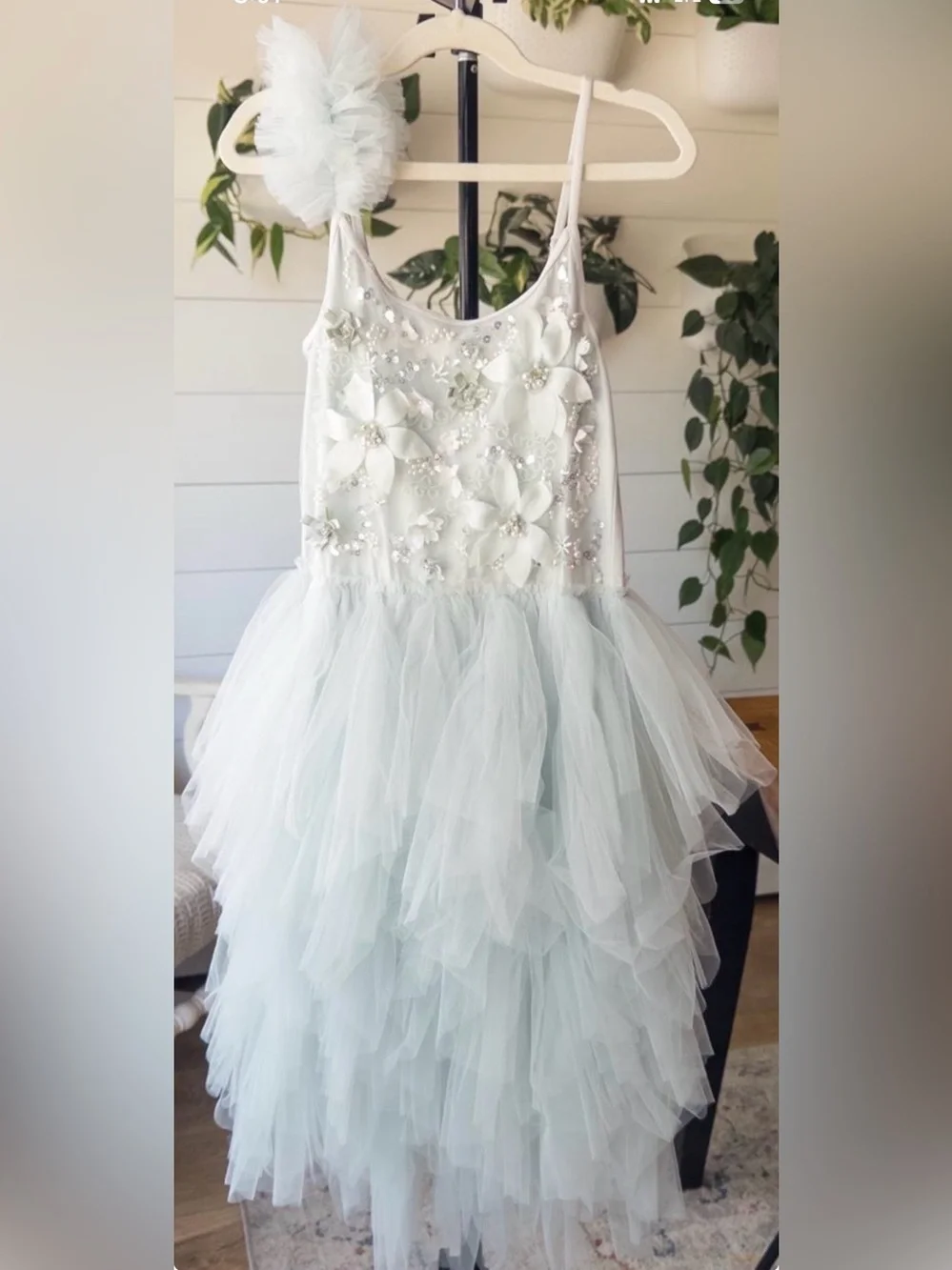 Tutu du monde Girls Mint Floral Tulle Party Dress with Headband size 10-11